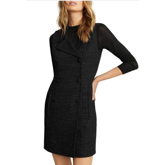 NWT Reiss Black Tweed Vest Dress Sleeveless Double Breasted Mini Size 4 - Picture 7 of 10